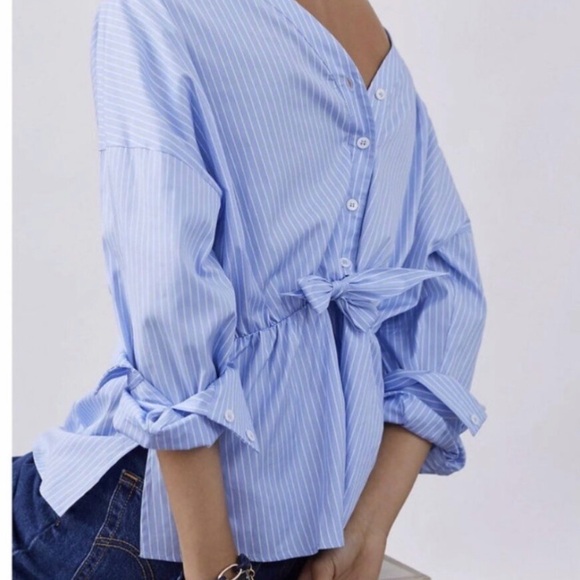 Anthropologie Tops - Anthropologie Light Blue Striped Blouse
